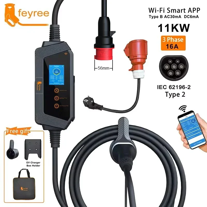 Type 2 Portable Ev Charger 11Kw Cee - Feyree 11KW 16A 3-Phasen Typ2 Tragbares