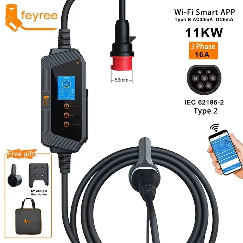 Feyree 11KW 16A 3-Phasen Typ2  – Type 2 Portable Ev Charger 11Kw Cee Bewertung und Preis